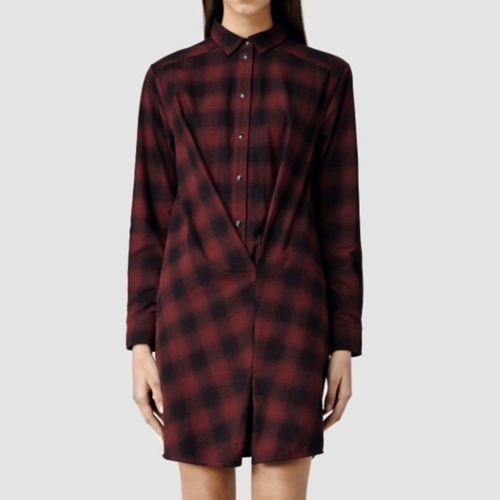 Allsaints red plaid dress “Kayla shirt dress”